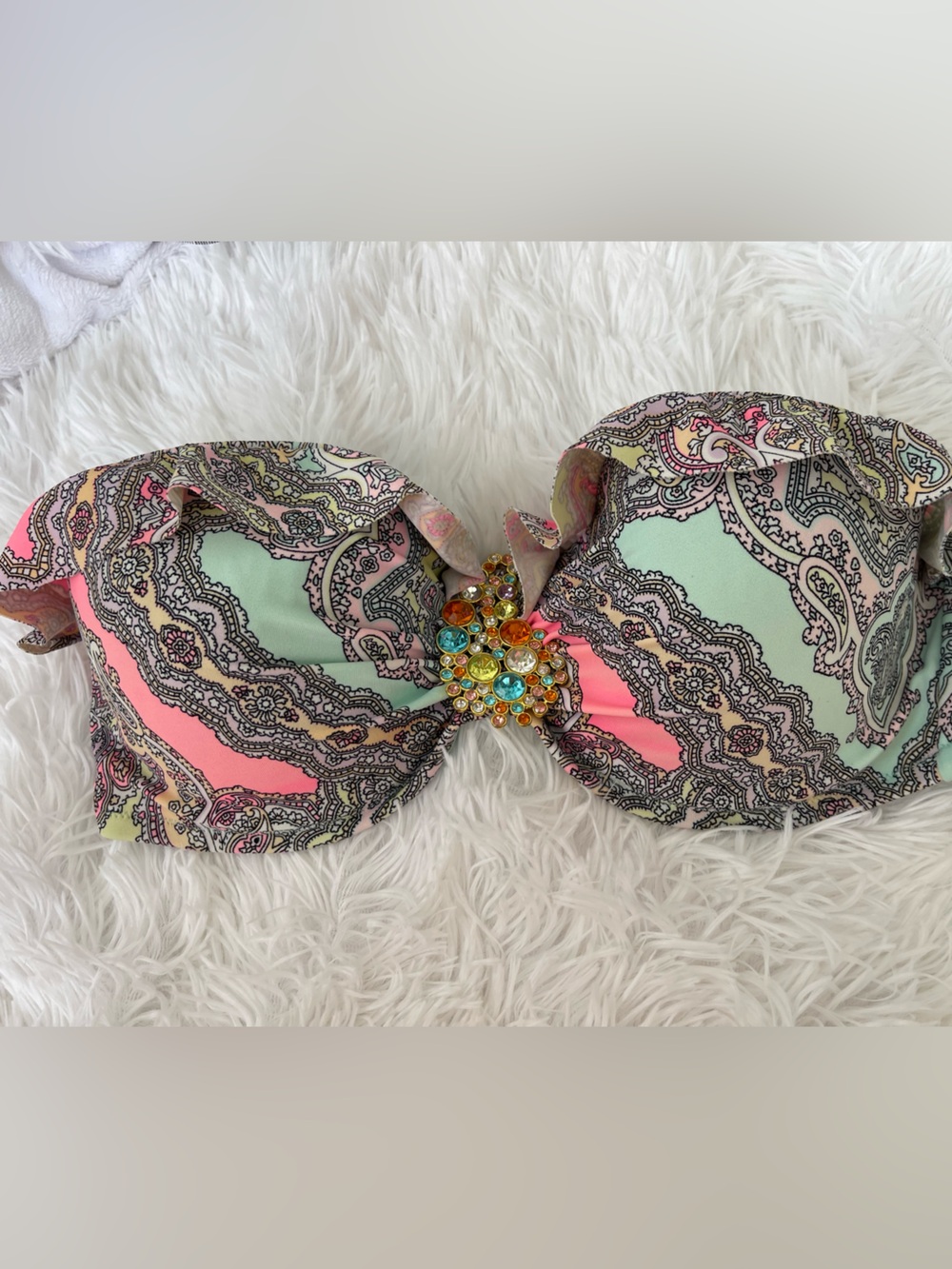 Victoria's Secret Paisley Bandeau with Jeweled Center - Pink & Mint